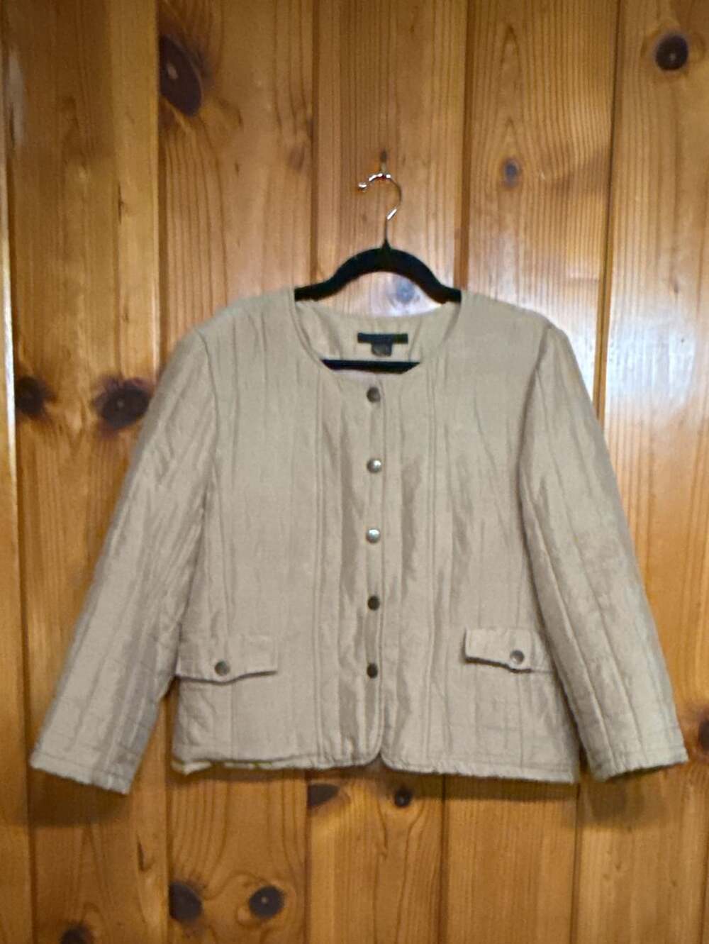Silkland Quilted Silk Jacket Beige Button Front Pockets